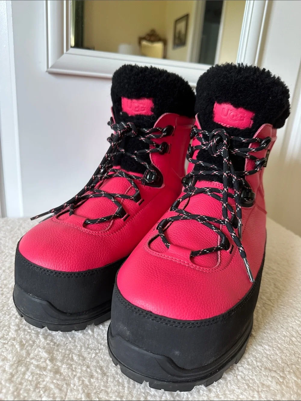 UGG Hot Pink and Black Lace-Up Platform Boots